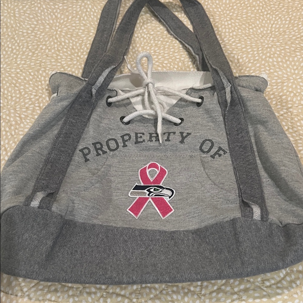 Gray and White small Bag with Pink Ribbon